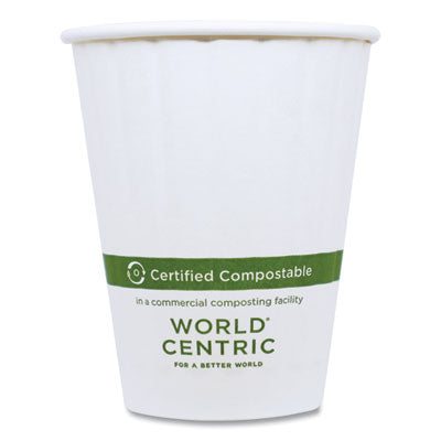 WORCUPA12D Double Wall Paper Hot Cups, 12 oz, White, 1,000/Carton WORLD CENTRIC
