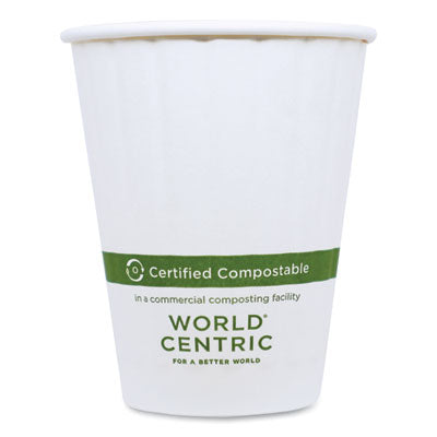 WORCUPA8D Double Wall Paper Hot Cups, 8 oz, White, 1,000/Carton WORLD CENTRIC