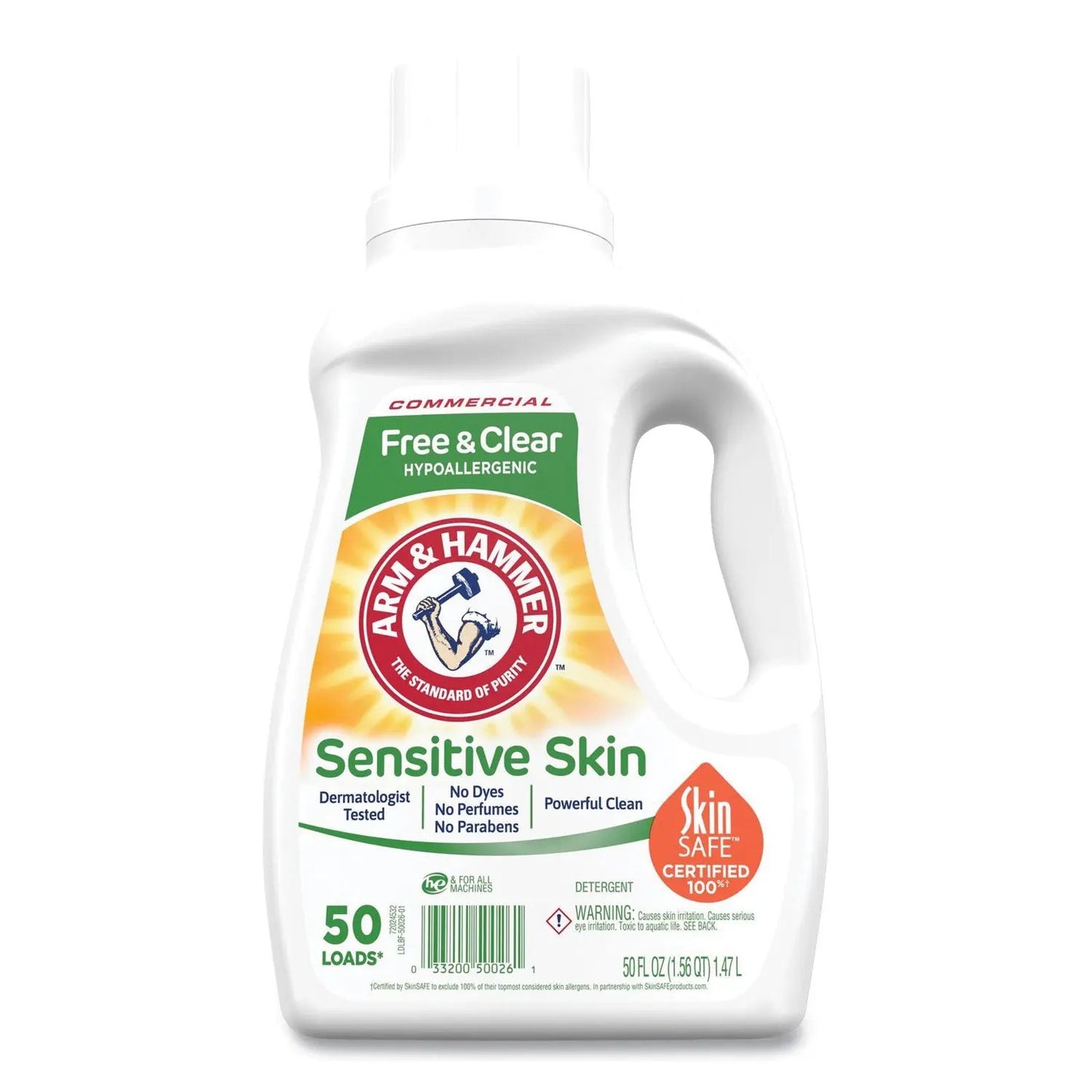 CDC3320050026 HE Compatible Liquid Detergent, Unscented, 50 Loads, 50 oz Bottle, 8/Carton Arm & Hammer