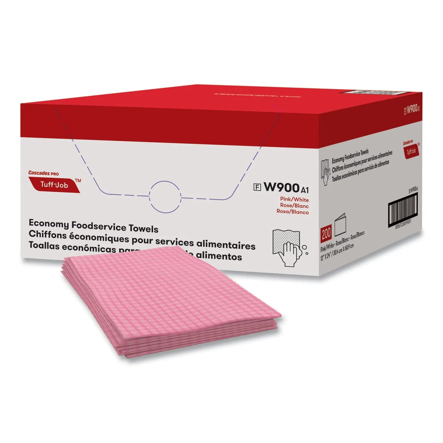 CSDW900 Tuff-Job Foodservice Towels, 12 x 24, Pink/White, 200/Carton Cascades PRO
