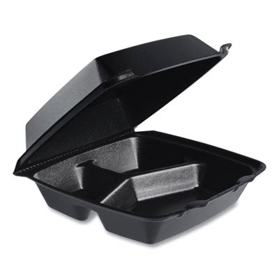 DCC85HTB3R Insulated Foam Hinged Lid Containers, 3 Compartments, 7.96 x 3.2 x 8.36, Black, 200/Carton