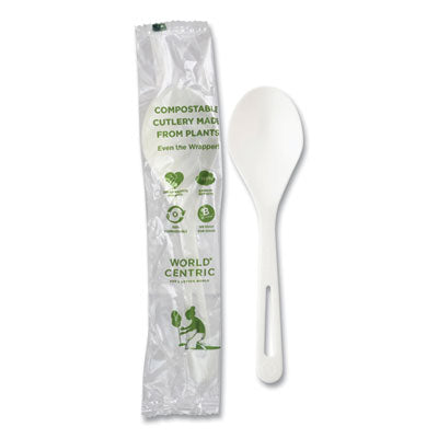 WORSOPSI TPLA Wrapped Cutlery, Soup Spoon, Plastic, Light Beige, 750/Carton WORLD CENTRIC