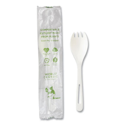 WORRKPSI TPLA Wrapped Cutlery, Spork, Plastic, Light Beige, 750/Carton WORLD CENTRIC