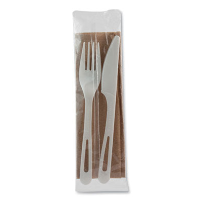 WORASPSFKN TPLA Wrapped Cutlery, Fork/Knife/Napkin, Plastic, Light Beige, 500/Carton WORLD CENTRIC