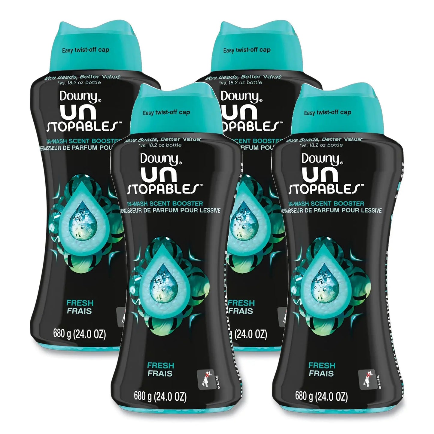 PGC08726 Unstopables In-Wash Scent Booster Beads, Fresh Scent, 24 oz Pour Bottle, 4/Carton Downy