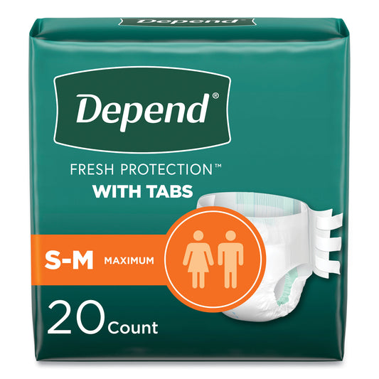 KCM35456 Incontinence Protection with Tabs, Small/Medium, 19" to 34" Waist, 20/Pack, 3 Packs/Carton