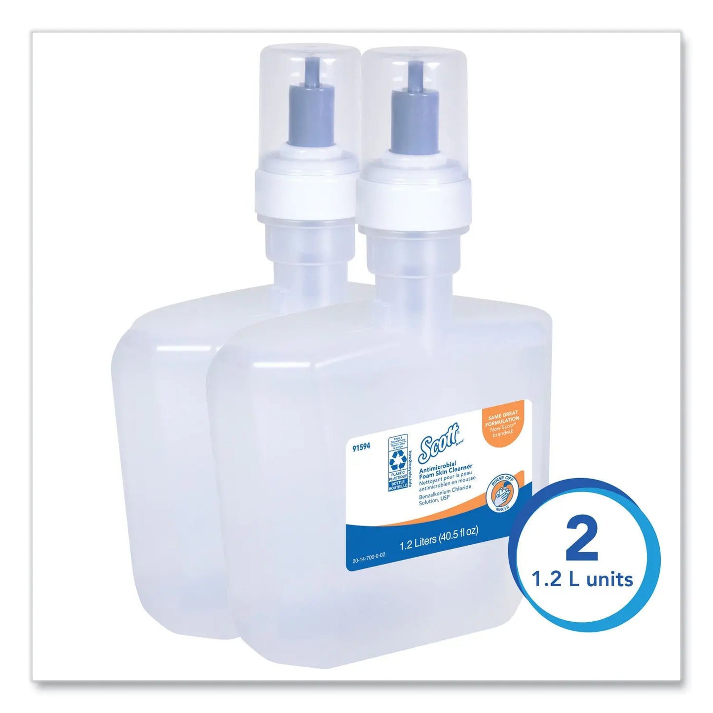 KCC91594 Antimicrobial Foam Skin Cleanser Refill, Fresh Scent, 1,200 mL, 2/Carton Scott