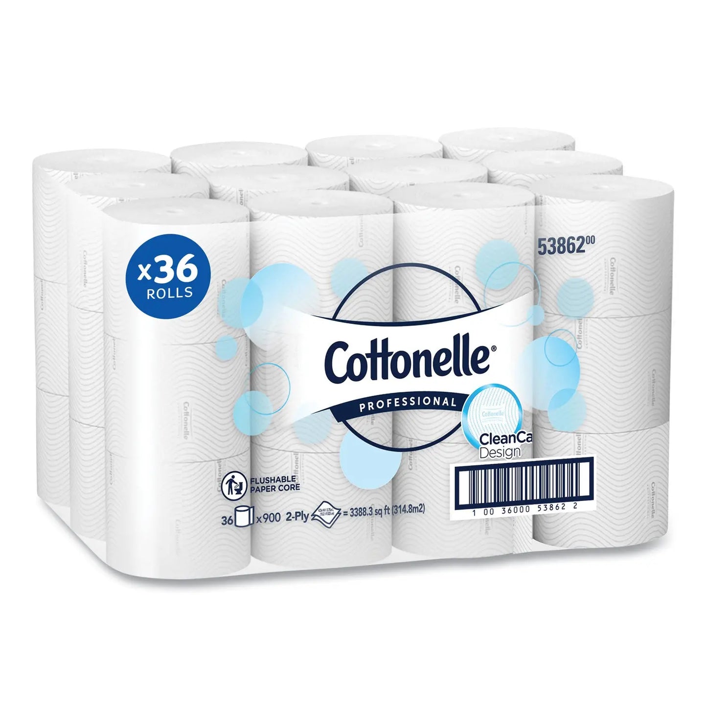 KCC53862CT Clean Care Bathroom Tissue, Septic Safe, 2-Ply, White, 900 Sheets/Roll, 36 Rolls/Carton Cottonelle