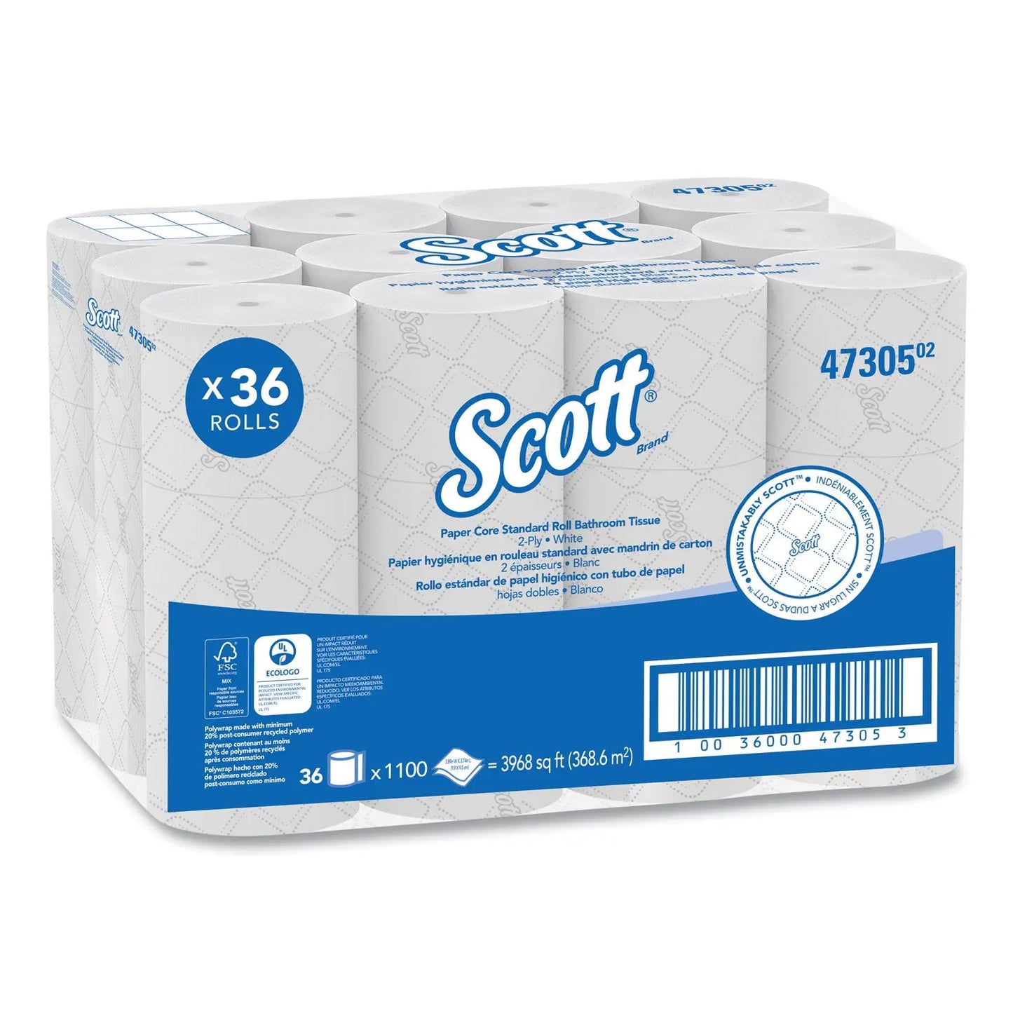 KCC47305 Pro Small Core High Capacity/SRB Bath Tissue, Septic Safe, 2-Ply, White, 1,100 Sheets/Roll, 36 Rolls/Carton Scott