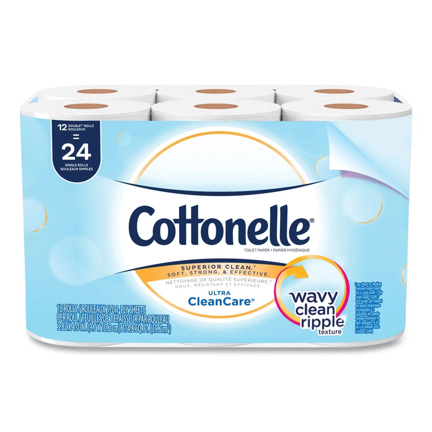 KCC12456 Clean Care Bathroom Tissue, Septic Safe, 1-Ply, White, 170 Sheets/roll, 48 Rolls/carton Cottonelle