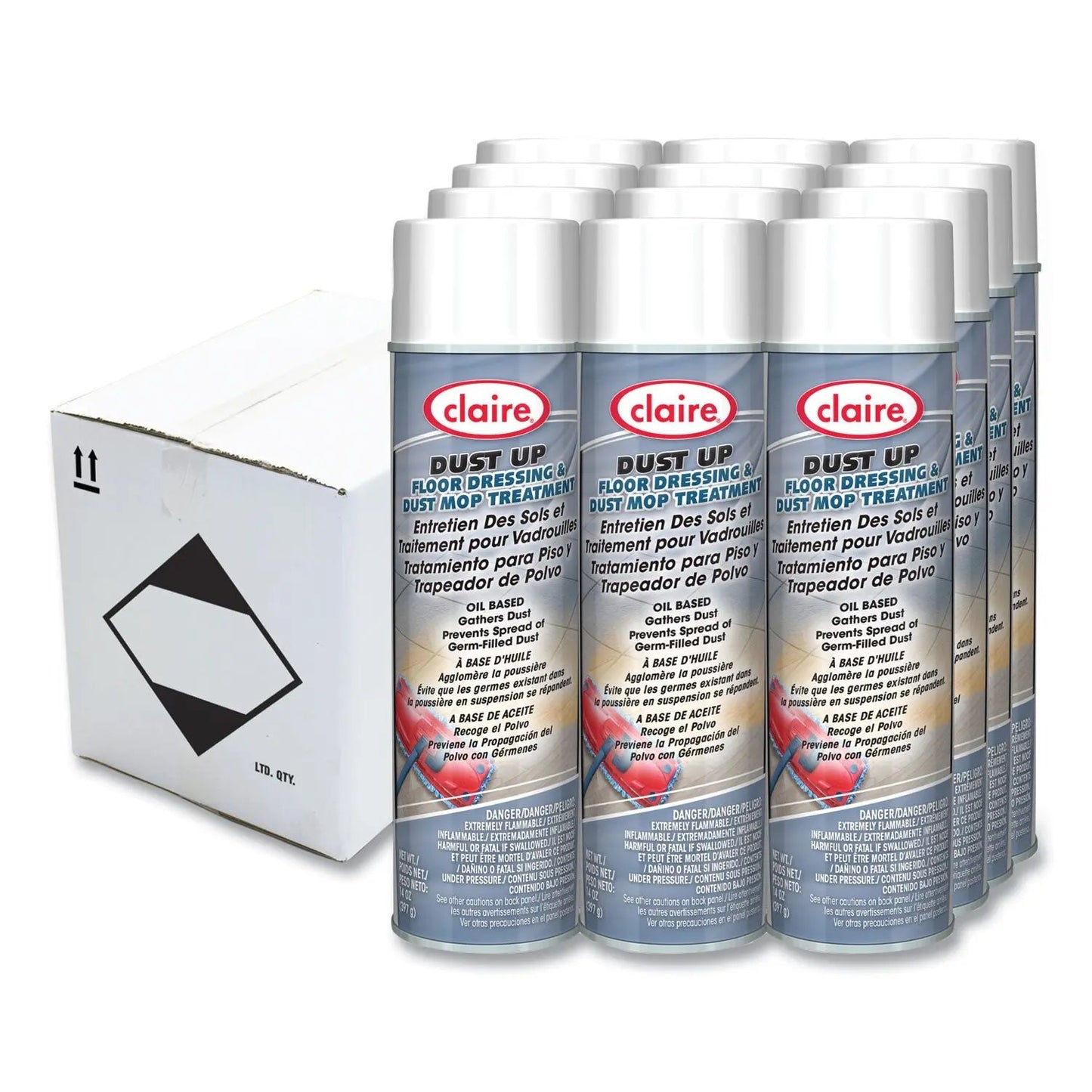 CGC875 Dust Up Floor Dressing and Dust Mop Treatment, Lemon Scent, 14 oz Aerosol Spray, Dozen Claire