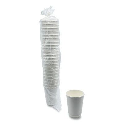 BWKDW12HCUPPK Paper Hot Cups, Double-Walled, 12 oz, White, 25/Pack BOARDWALK