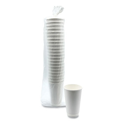 BWKDW16HCUPPK Paper Hot Cups, Double-Walled, 16 oz, White, 25/Pack BOARDWALK