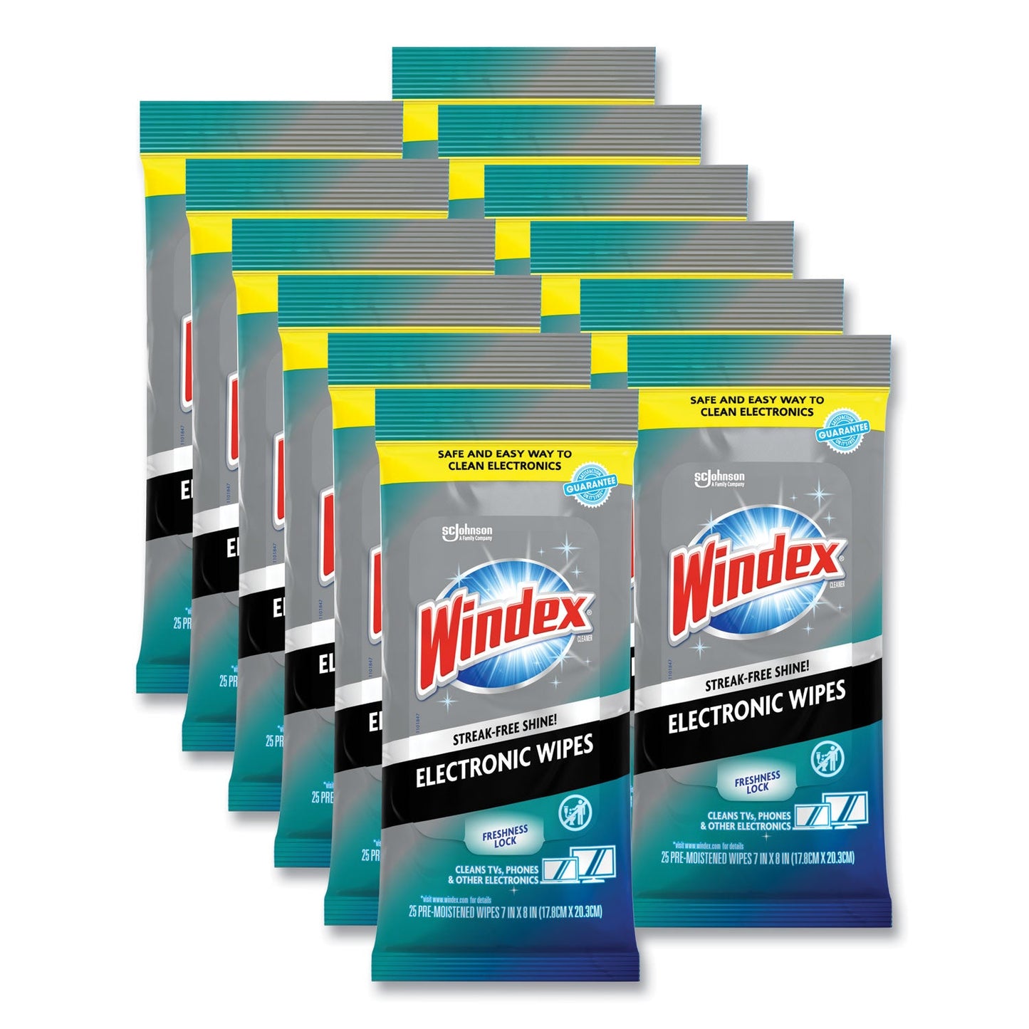 SJN319248 Electronics-Cleaner Wipes, 1-Ply, 7 x 10, Neutral Scent, White, 25/Pack, 12 Packs/Carton Windex