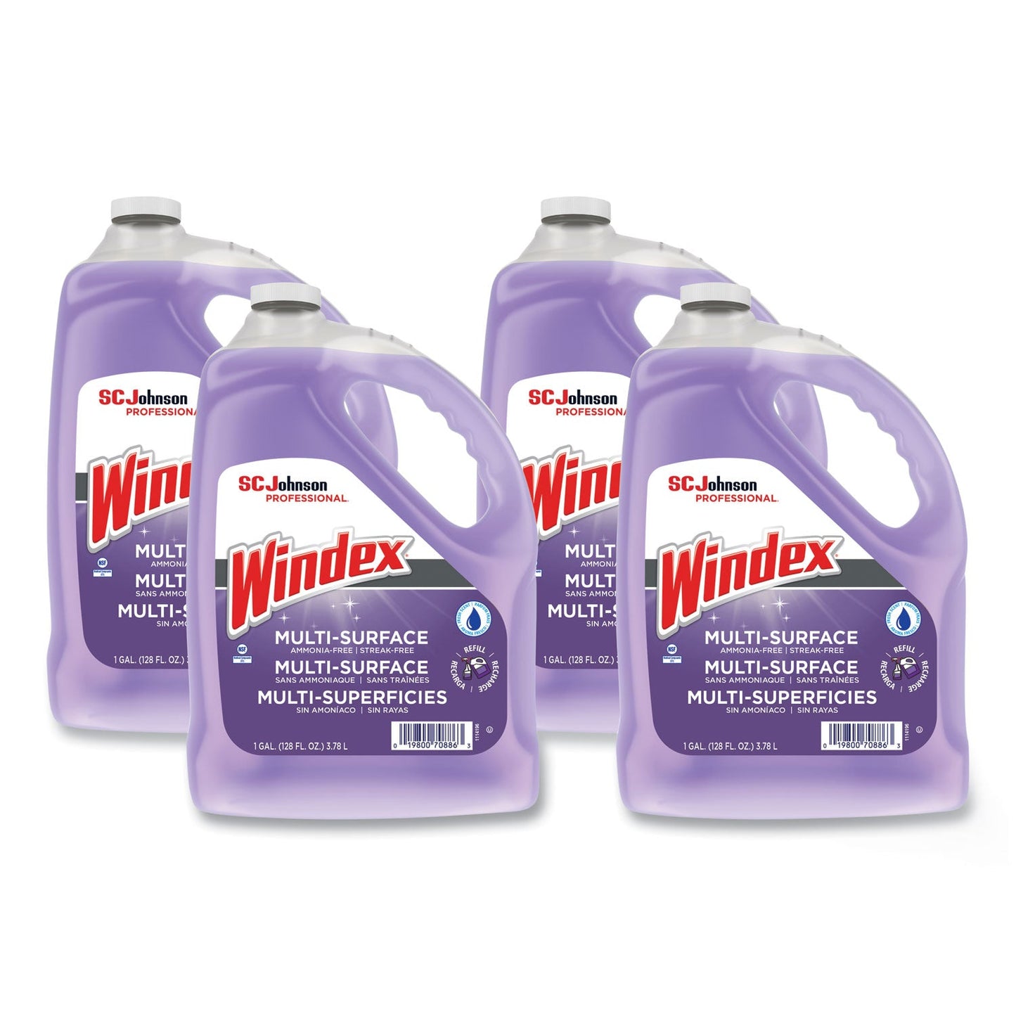 SJN697262 Non-Ammoniated Glass/multi Surface Cleaner, Pleasant Scent, 128 Oz Bottle, 4/ct Windex