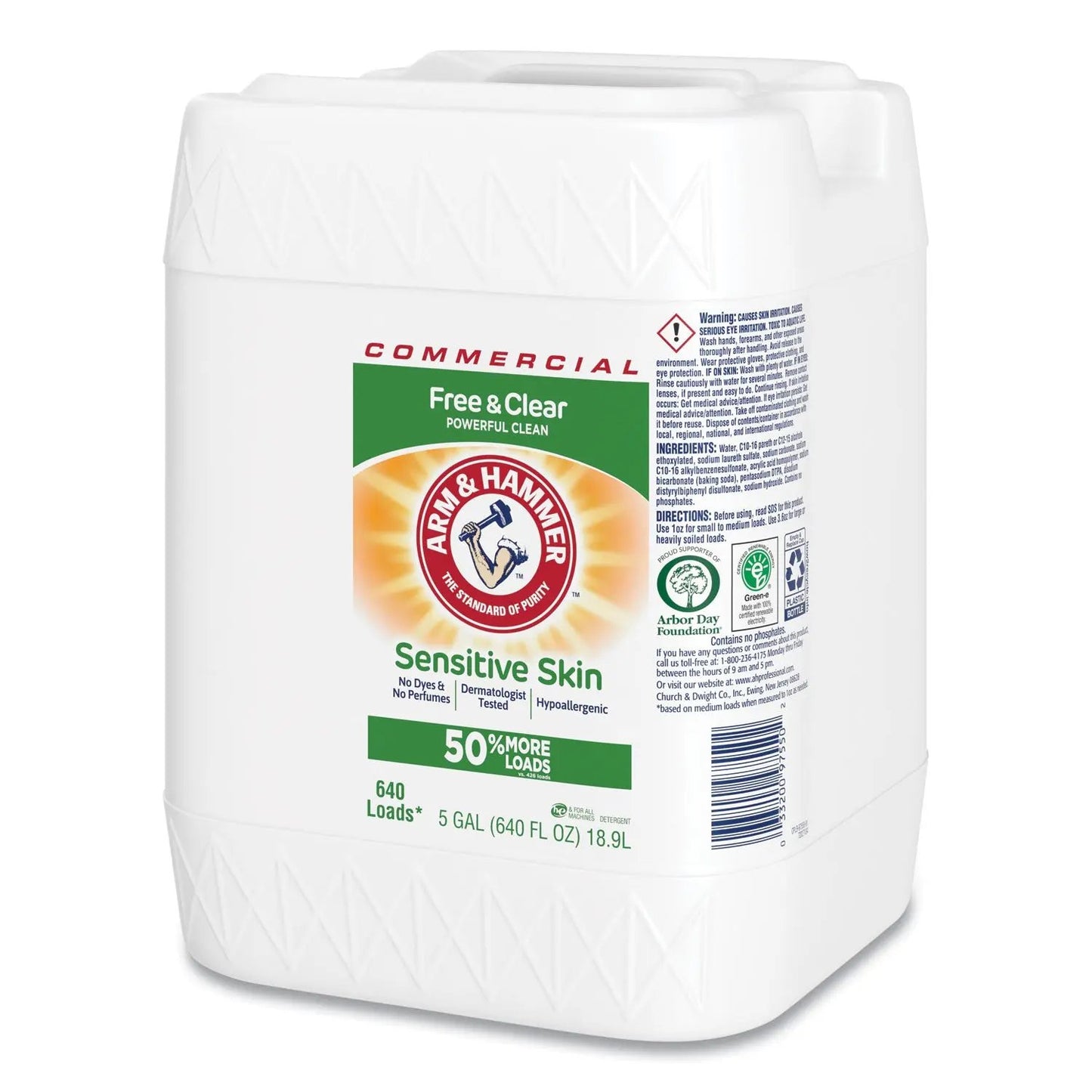 CDC3320097550 HE Compatible Liquid Detergent, Free and Clear/Unscented, 640 Loads, 5 gal Jug Arm & Hammer
