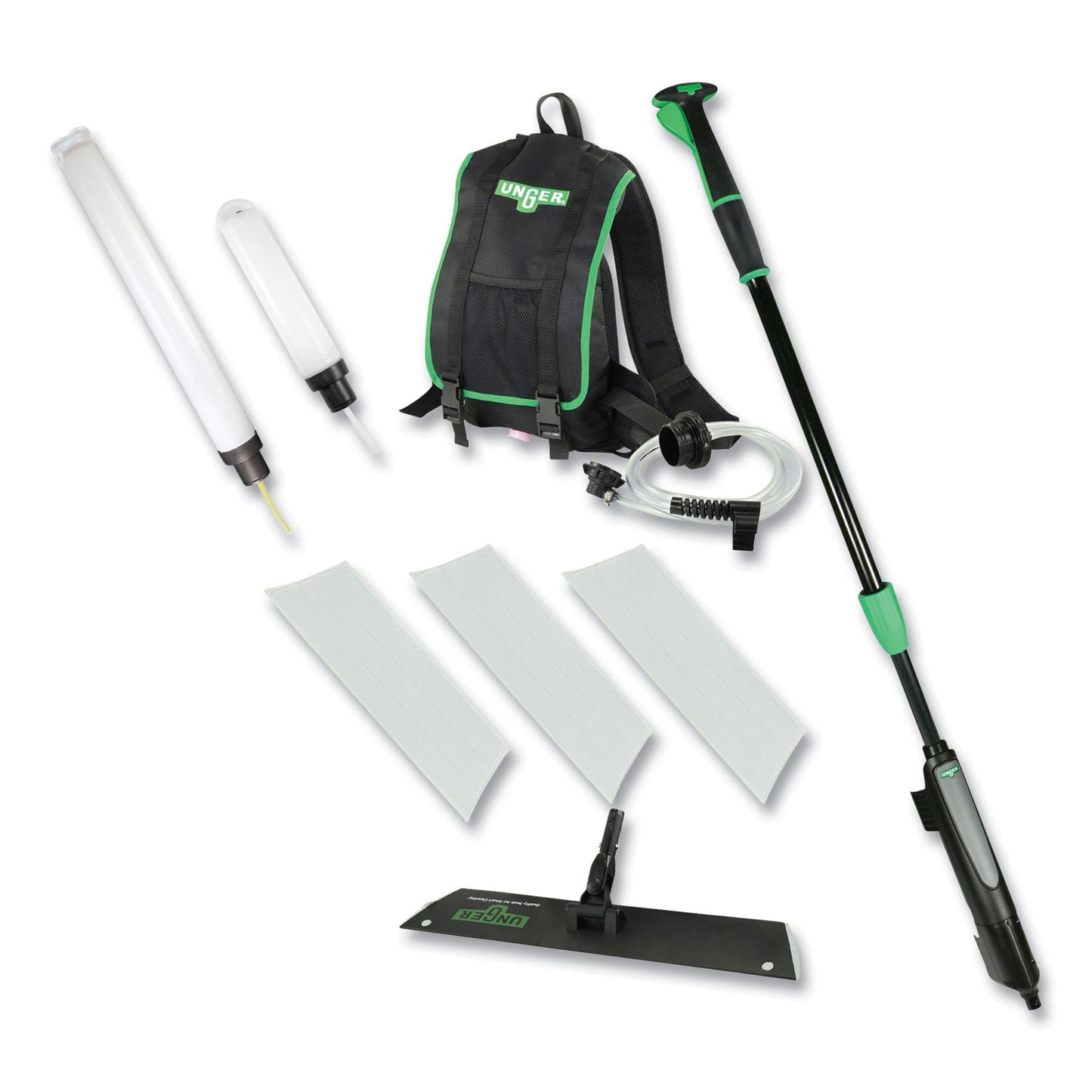 UNGEFKT9 Excella Floor Finishing Kit, 20" Head, 48" to 65" Black/Green Plastic Handle Unger