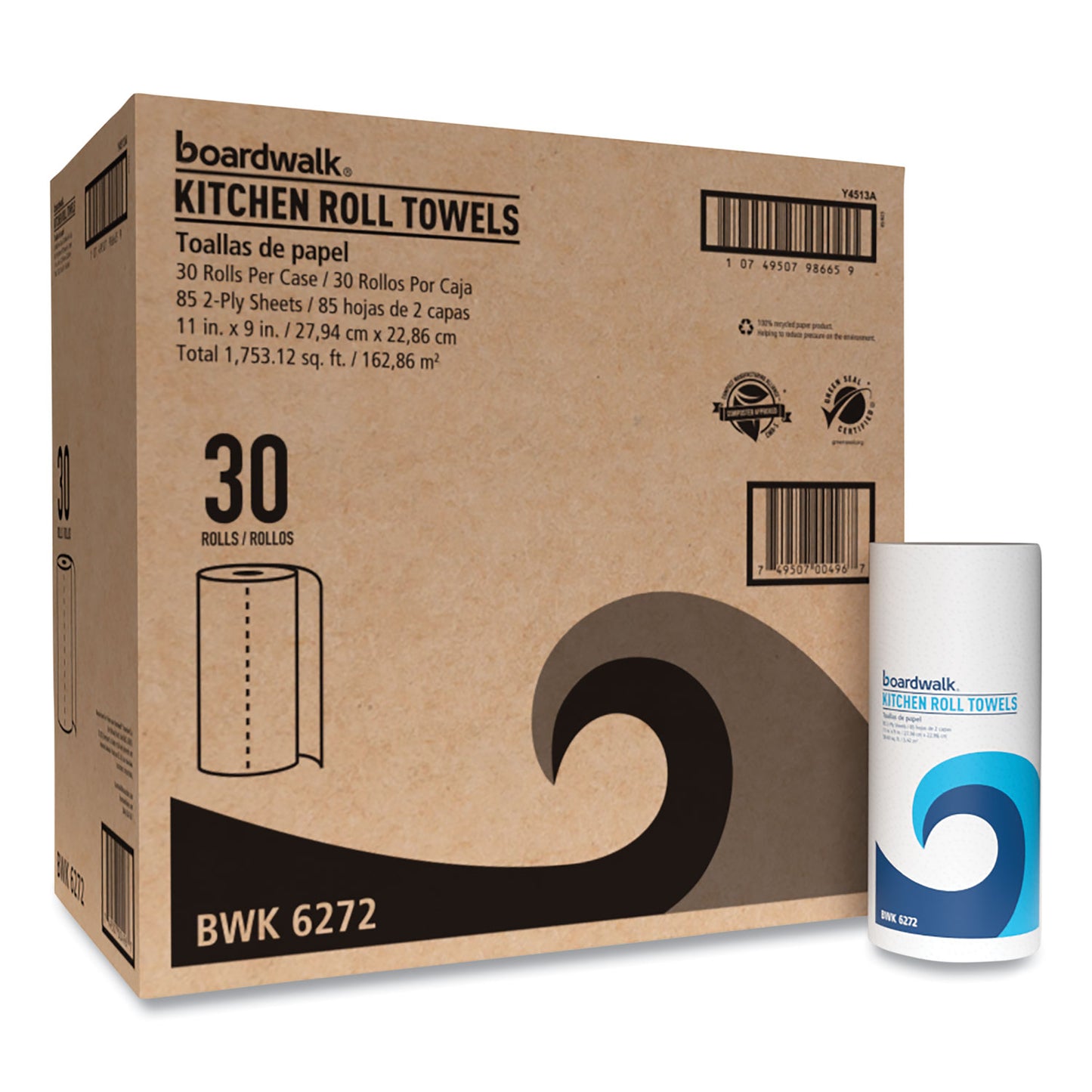 BWK6272 Kitchen Roll Towel, 2-Ply, 11 X 9, White, 85 Sheets/roll, 30 Rolls/carton