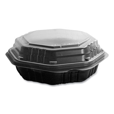 SCC806012PP94 OctaView Hinged-Lid Hot Food Containers, 6.3 x 1.2 x 1.2, Black/Clear, Plastic, 200/Carton