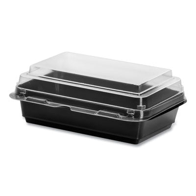 SCC846622PS94 Creative Carryouts Hinged Plastic Hot Deli Boxes, 28 Oz, 7.87 X 5.4 X 3, Black/clear, 200/carton