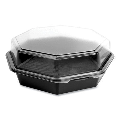 SCC864612PS94 OctaView Hinged-Lid Cold Food Containers, 42 oz, 9.57 x 9.2 x 3.2, Black/Clear, Plastic, 100/Carton