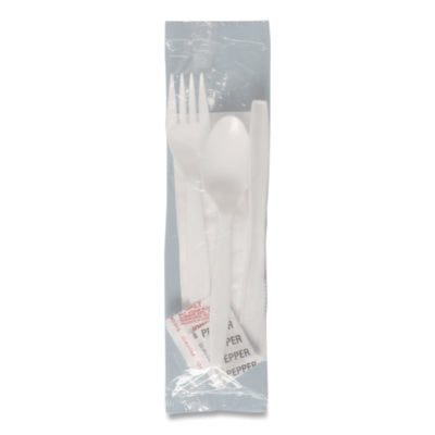 SCCMOW8Y0007 Regal Mediumweight Cutlery Kit, Individually Wrapped, Fork/Knife/Napkin/Spoon/Salt/Pepper, Plastic, White, 750/Carton DART