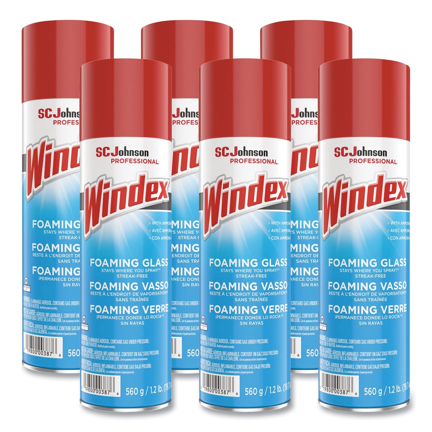 SJN333813 Foaming Glass Cleaner, Fresh, 20 oz Aerosol Spray, 6/Carton Windex