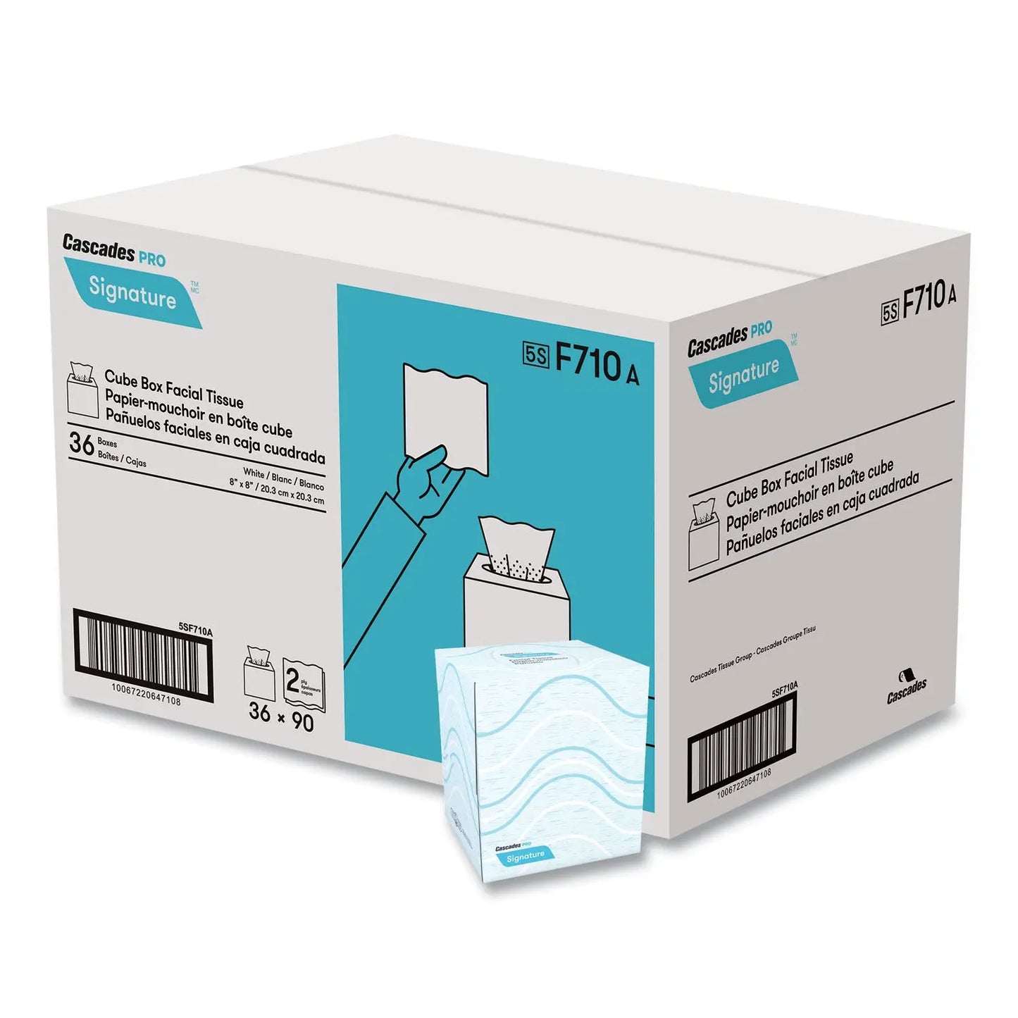 CSDF710 Signature Facial Tissue, Cube Box, 2-Ply, White, 90 Sheets/Box, 36 Boxes/Carton Cascades PRO
