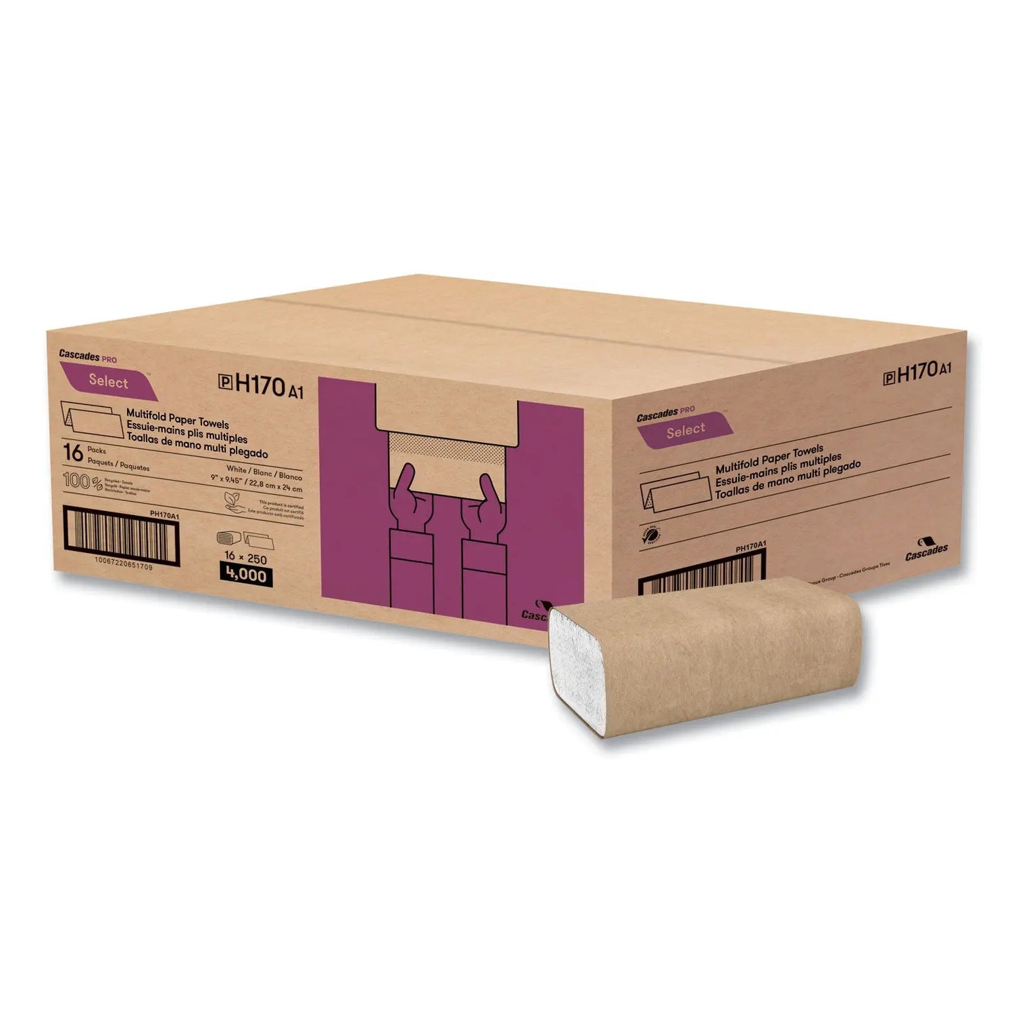 CSDH170 Select Folded Paper Towels, Multifold, 1-Ply, 9.13 x 9.5, White, 250/Pack, 16 Packs/Carton Cascades PRO