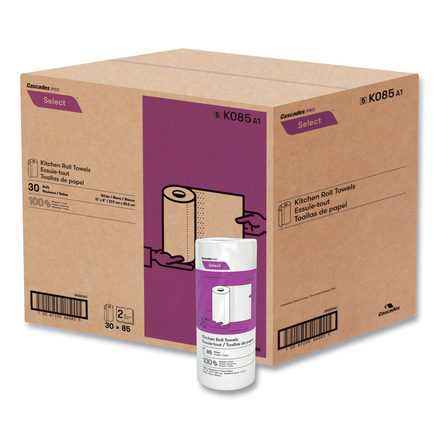 CSDK085 Select Kitchen Roll Towels, 2-Ply, 8 X 11, 85/roll, 30/carton