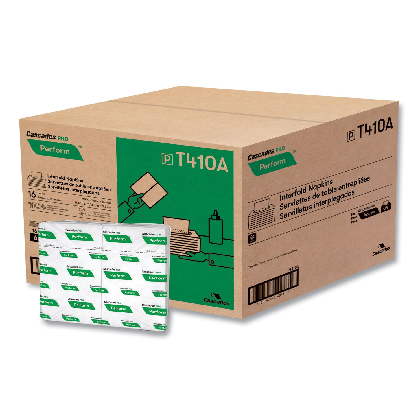 CSDT410 Perform Interfold Napkins, 1-Ply, 12.63 x 8.5, White, 376/Pack, 16 Packs/Carton Cascades PRO