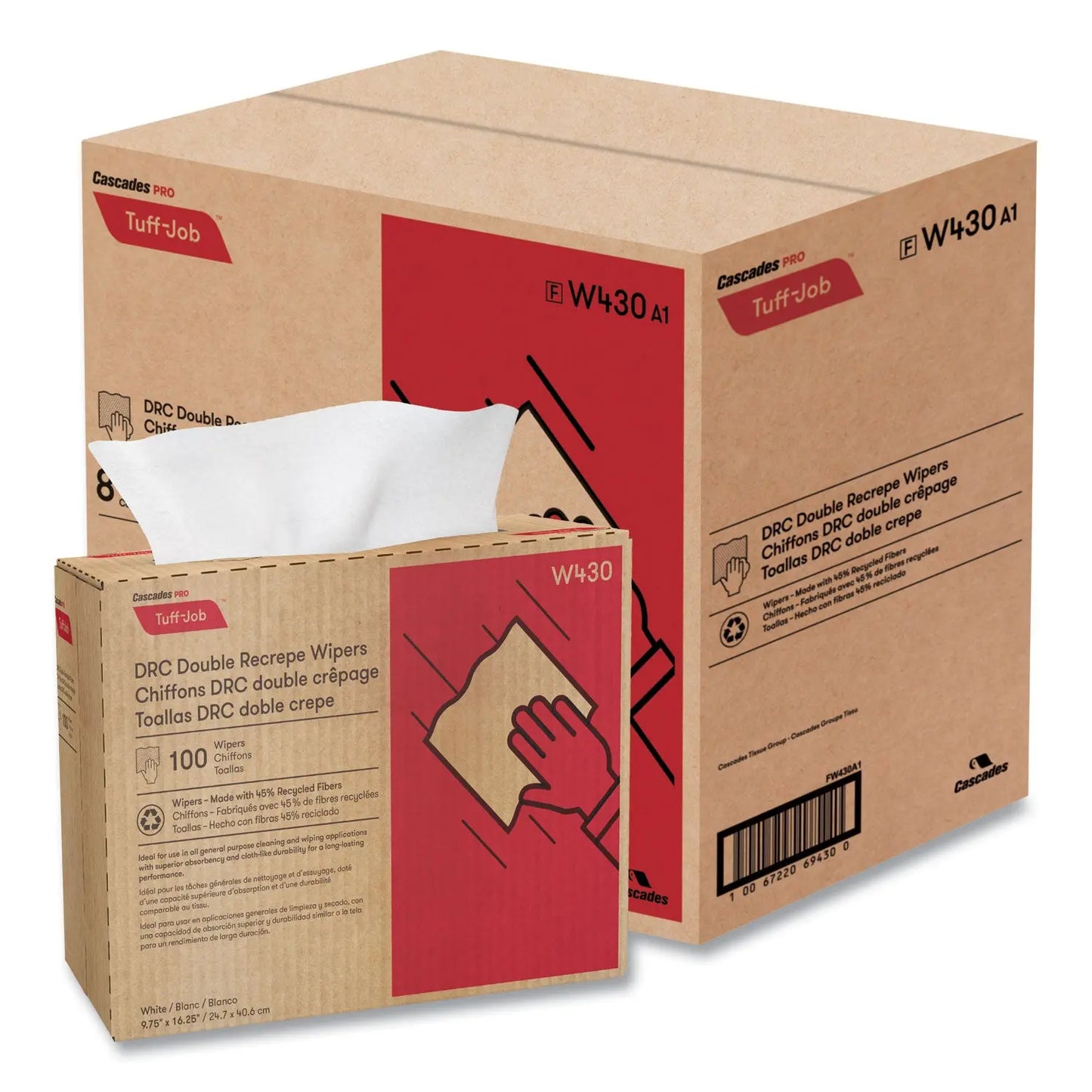 CSDW430 Tuff-Job Double Recrepe Wipers, 9.75 X 16.5, White, 100/box, 8 Box/carton Cascades PRO
