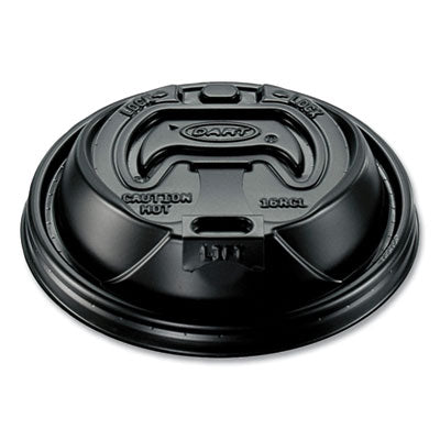 DCC16RCLBLK Optima Reclosable Lid, Fits 12 oz to 24 oz Hot Cups, Plastic, Black, 100/Pack, 10 Packs/Carton DART