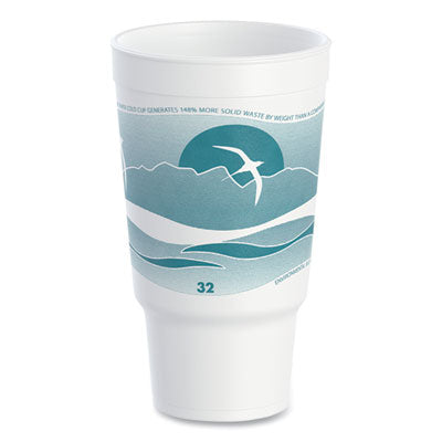 DCC32AJ20H Horizon Hot/Cold Foam Drinking Cups, 32 oz, White/Teal, 16/Bag, 25 Bags/Carton DART