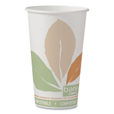 SCC316PLABB Bare Eco-Forward PLA Paper Hot Cups, 16 oz, White/Green/Orange, 1,000/Carton