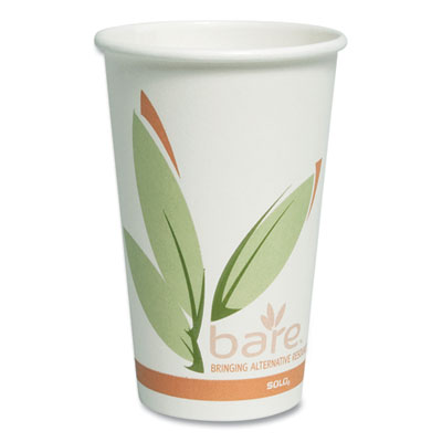 SCC316RC Bare Eco-Forward Recycled Content PCF Paper Hot Cups, 16 oz, Green/White/Beige, 1,000/Carton