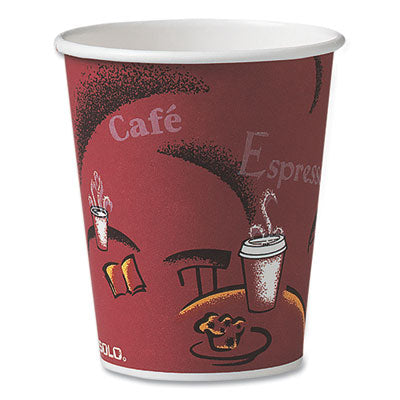 SCC370SIPK Paper Hot Drink Cups in Bistro Design, 10 oz, Maroon, 50/Pack