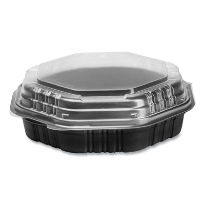 SCC809011PP94 OctaView Hinged-Lid Hot Food Containers, 31 oz, 9.55 x 9.1 x 3, Black/Clear, Plastic, 100/Carton