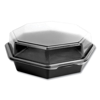 SCC864056AP94 OctaView Hinged-Lid Cold Food Containers, 42 oz, 9.57" x 9.2" x 3.2", Black/Clear, Plastic, 100/Carton