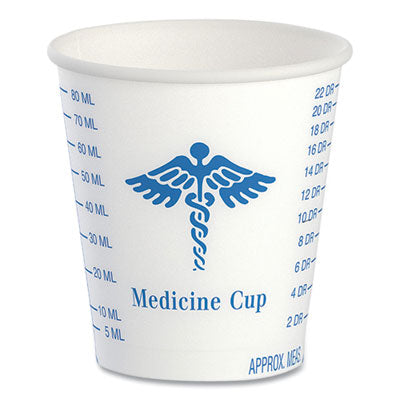 SCCR3 Paper Medical and Dental Graduated Cups, 3 oz, Paper, White/Blue, 100/Bag, 50 Bags/Carton