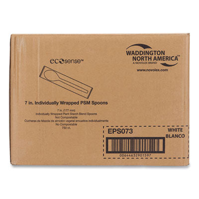 WNAEPS073 EcoSense Renewable Plant Starch Cutlery, Individually Wrapped, Mediumweight Spoon, Plastic, Natural, 750/Carton