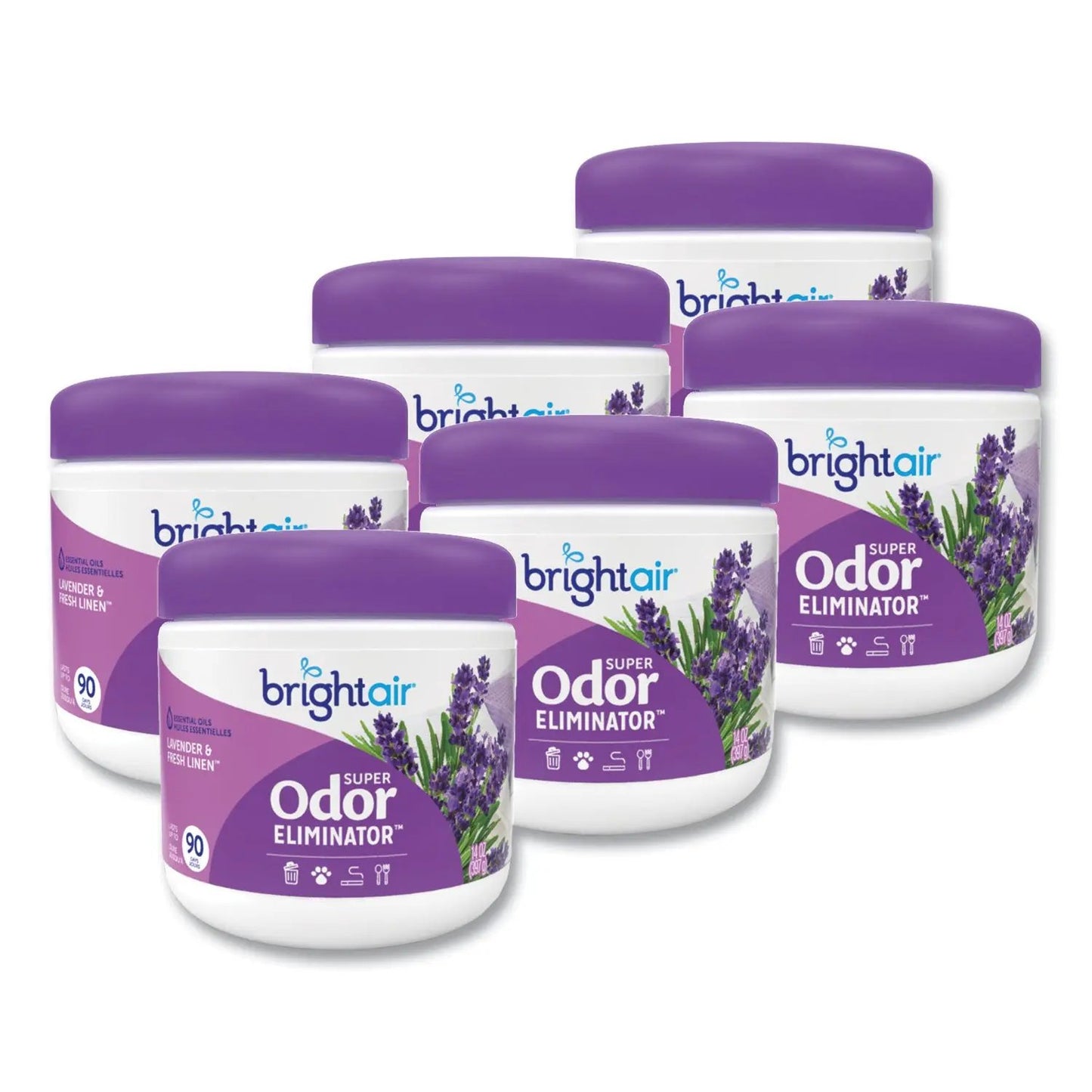 BRI900014CT Super Odor Eliminator, Lavender And Fresh Linen, Purple, 14 Oz Jar, 6/carton BRIGHT Air
