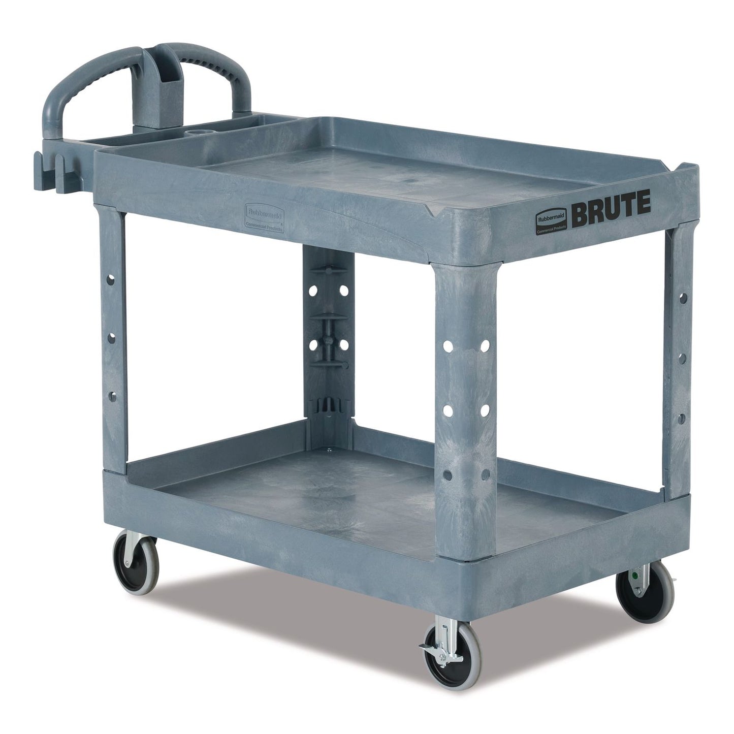 RCP2192463 BRUTE Heavy-Duty Ergo Handle Utility Cart, Plastic, 2 Shelves, 750 lb Capacity, 26" x 55" x 33.25", Gray