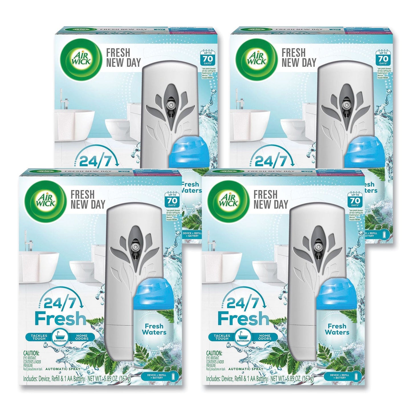 RAC88413 Freshmatic Life Scents Starter Kit, 5.89 oz Fresh Waters Refill/AA Battery, 4 Kits/Carton Air Wick