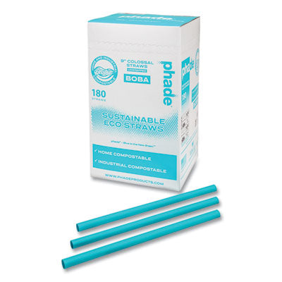 CAR511207 Marine Biodegradable Straws, Boba Straw, 9", Ocean Blue, 720/Carton