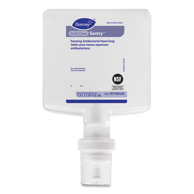 DVO101100320 Soft Care Sentry Foaming Antibacterial Hand Soap Refill, Fragrance-Free, 1.3 L, 6/Carton DIVERSEY