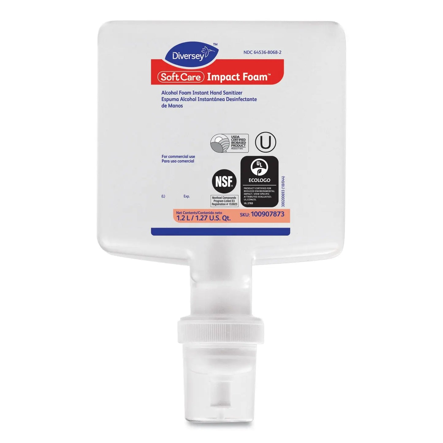 DVO100907873 Soft Care Impact Foam Hand Sanitizer For Intellicare Dispensers, 1,200 Ml Cartridge, Alcohol Scent, 6/carton Diversey