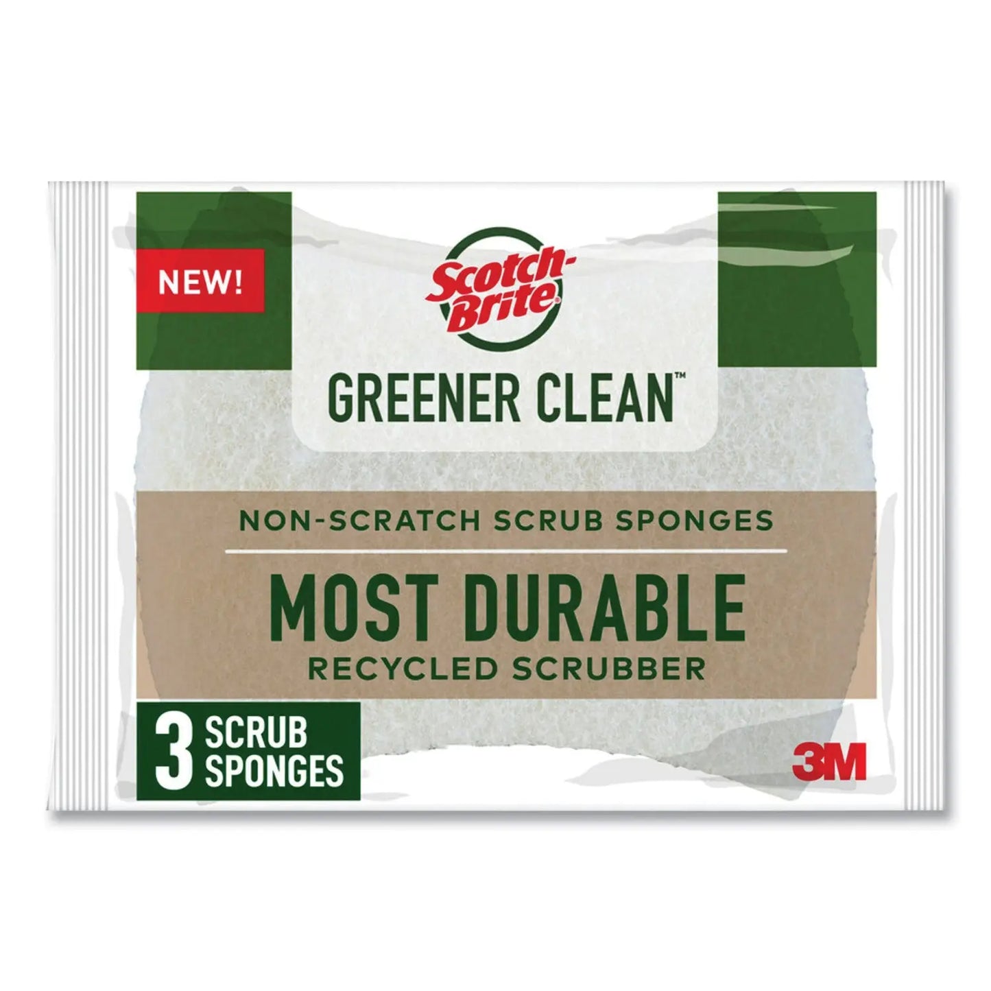 MMM97033UG Greener Clean Non-Scratch Scrub Sponge, 2.6 x 3.3, 0.7" Thick, White, 3/Pack Scotch-Brite