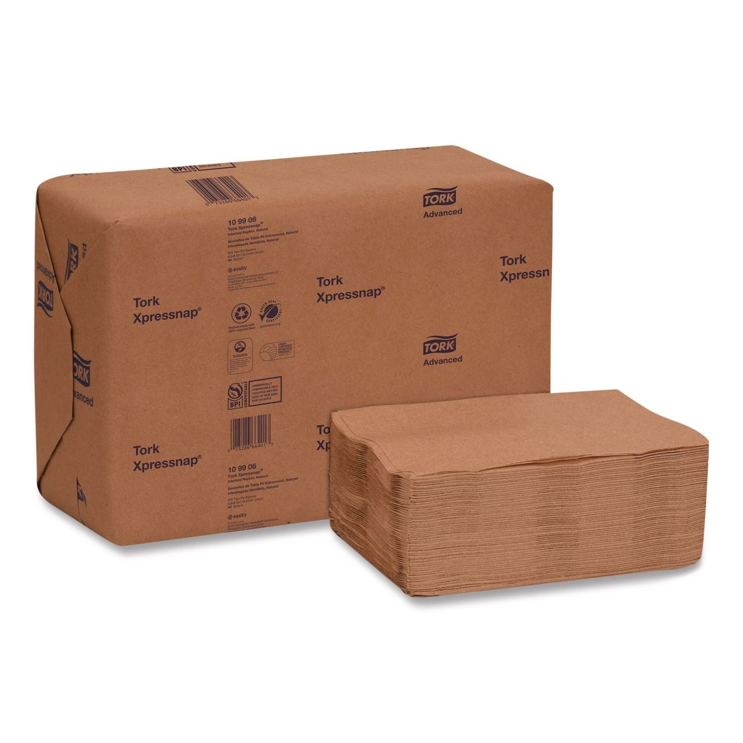 TRK109906 Xpressnap Interfold Dispenser Napkins, 2-Ply, 6.5 x 8.5, Natural, 500/Pack, 12 Packs/Carton Tork