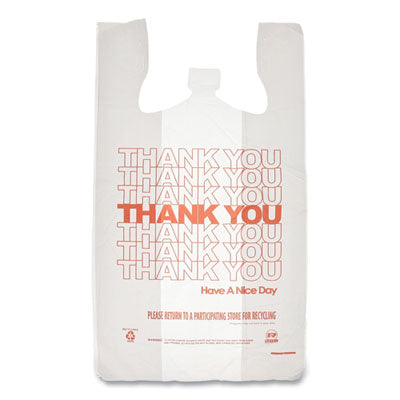 RPPRPTYB6FS Thank You Bags, Thank You - Have a Nice Day Labeling, Cut-Out Handles, 13" x 8" x 23", White/Red, 1,000/Carton